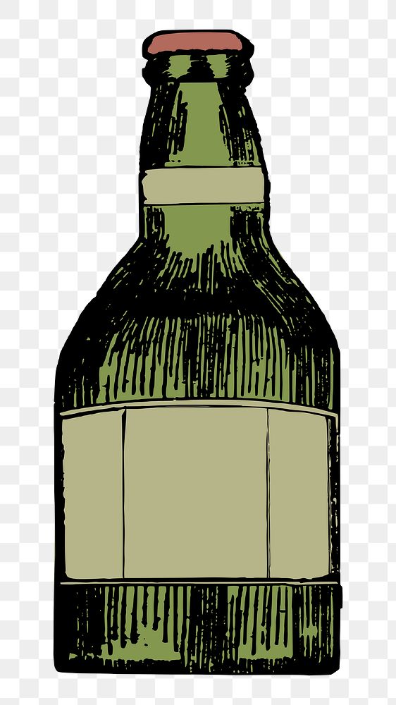 Green bottle png sticker, vintage object illustration on transparent background. Free public domain CC0 image.