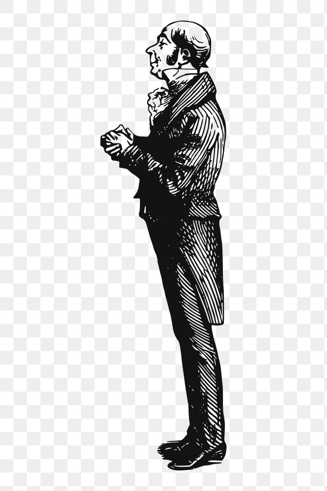 Man standing png sticker, vintage illustration on transparent background. Free public domain CC0 image.