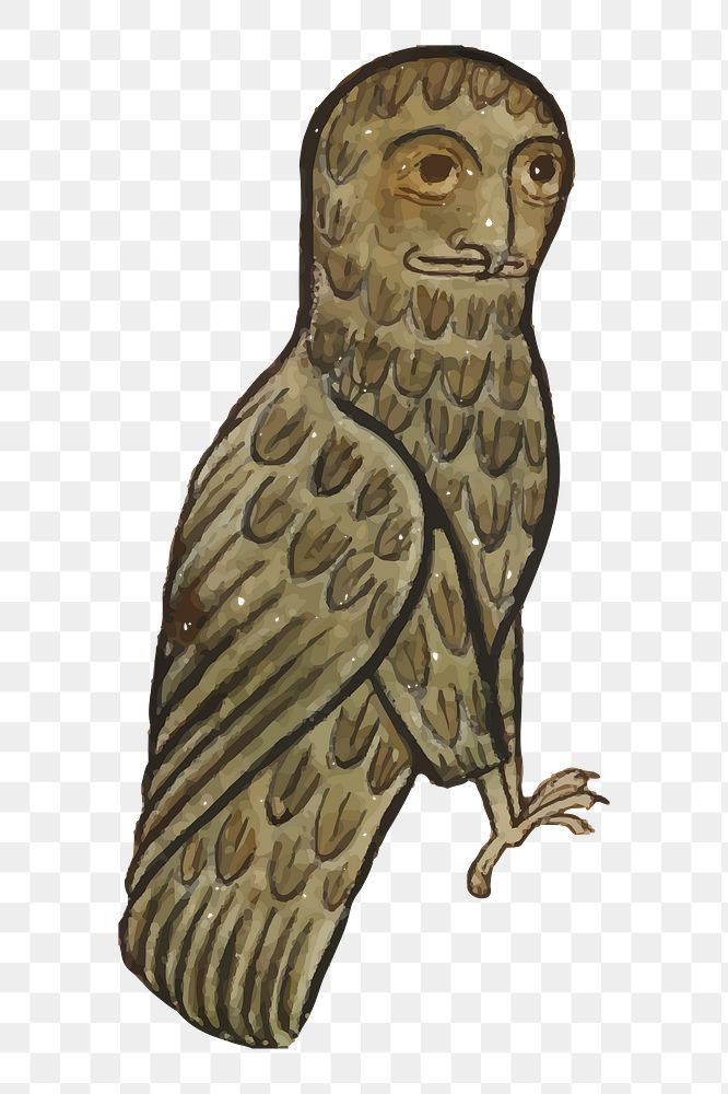 Owl png sticker medieval bird illustration, transparent background. Free public domain CC0 image.