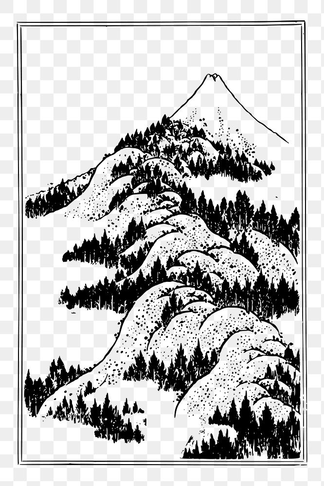 Japanese mountain png sticker nature illustration, transparent background. Free public domain CC0 image.