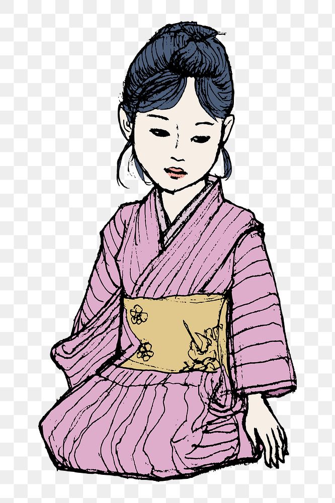 Japanese woman png sticker cartoon illustration, transparent background. Free public domain CC0 image.