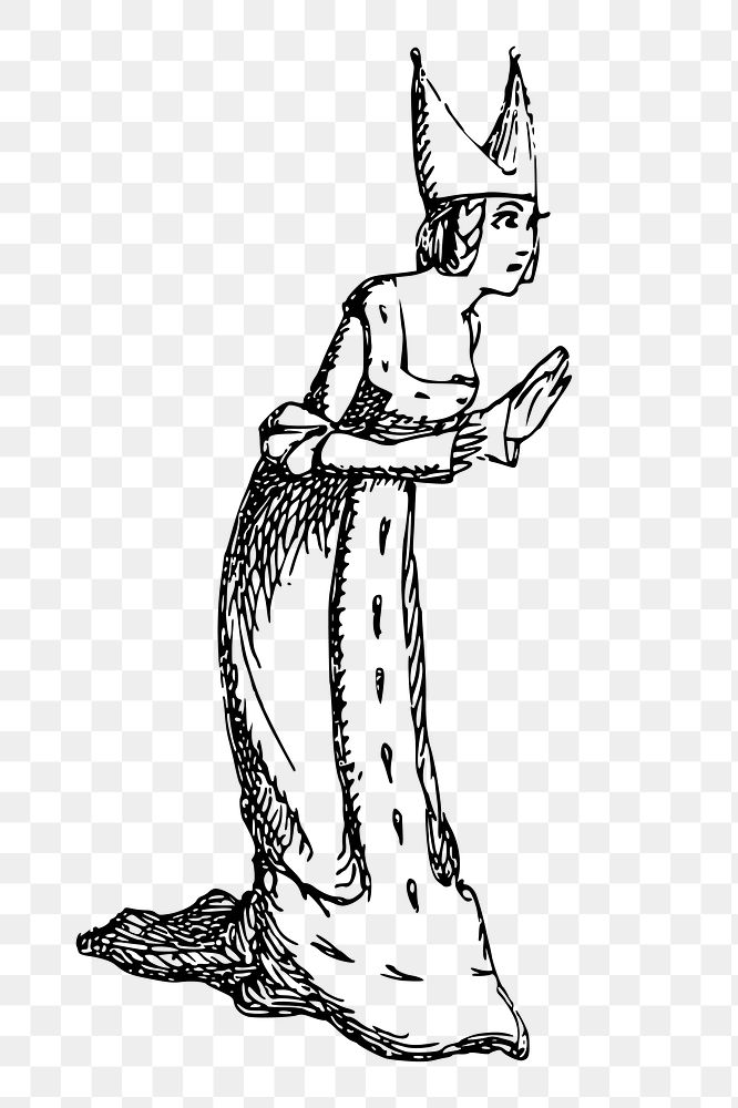 PNG medieval woman with headdress sticker vintage illustration, transparent background. Free public domain CC0 image.