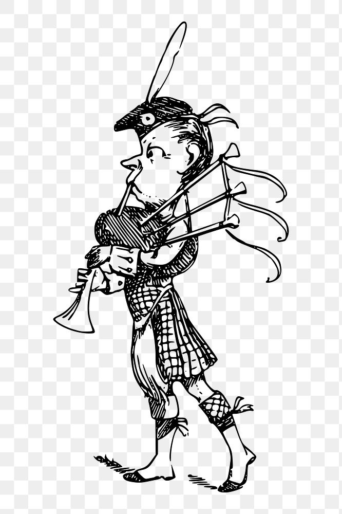 Scottish man png sticker bagpipe cartoon illustration, transparent background. Free public domain CC0 image.