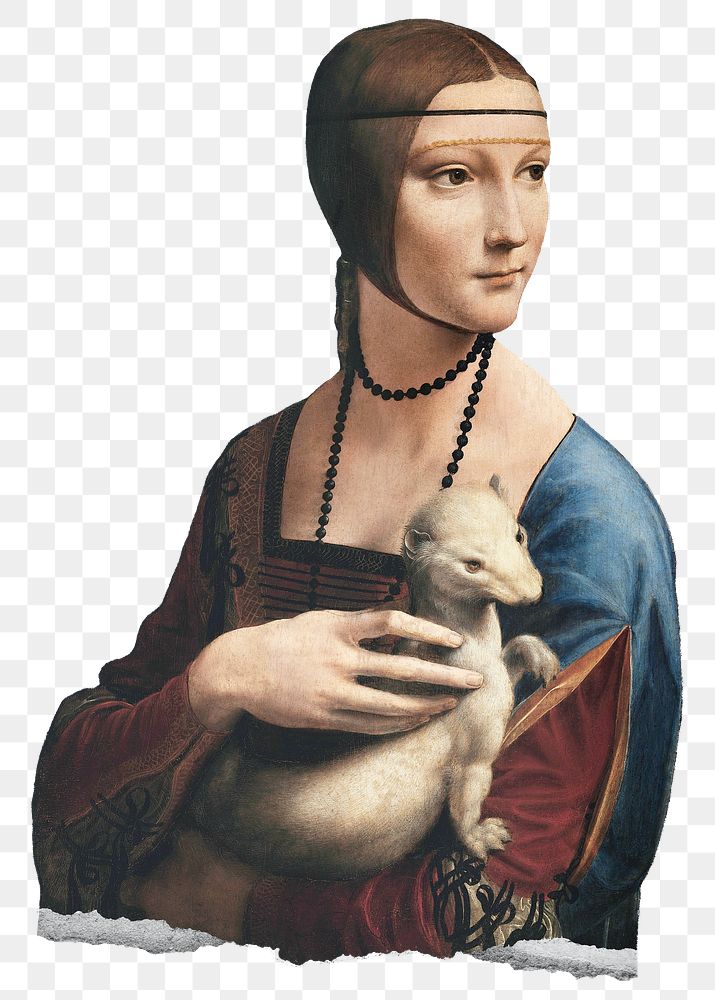 Png Lady with an Ermine sticker, Da Vinci's painting remixed by rawpixel, transparent background