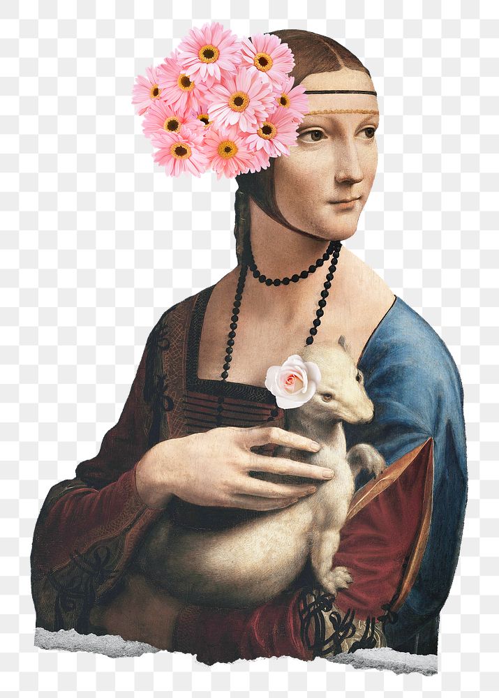 Png Lady with an Ermine sticker, Da Vinci's painting remixed by rawpixel, transparent background