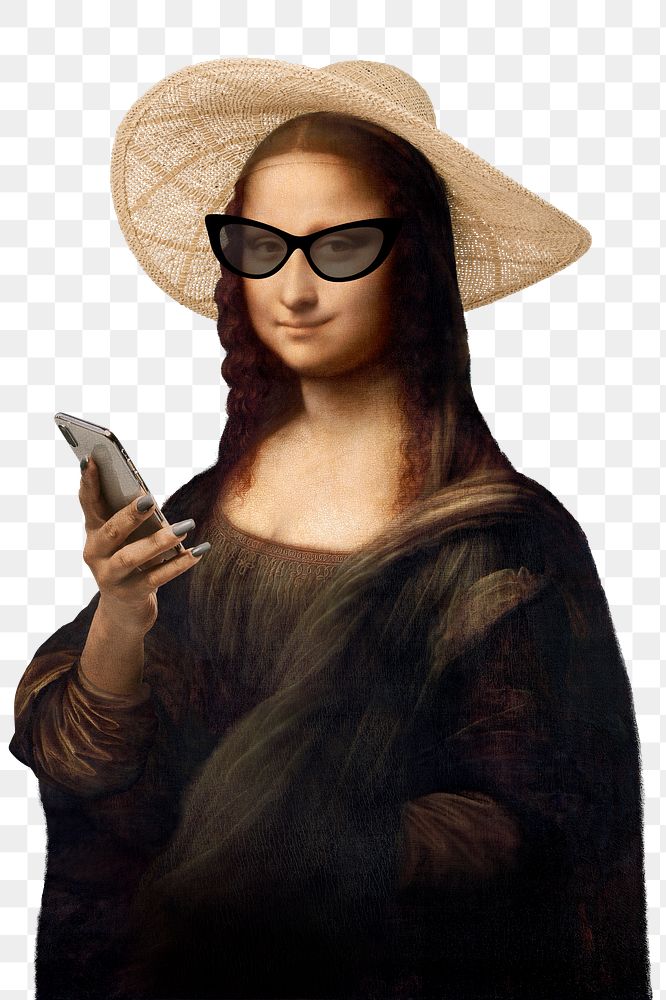 Png Mona Lisa using phone sticker, famous artwork remixed by rawpixel, transparent background