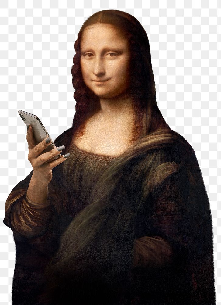 Png Mona Lisa using phone sticker, famous artwork remixed by rawpixel, transparent background
