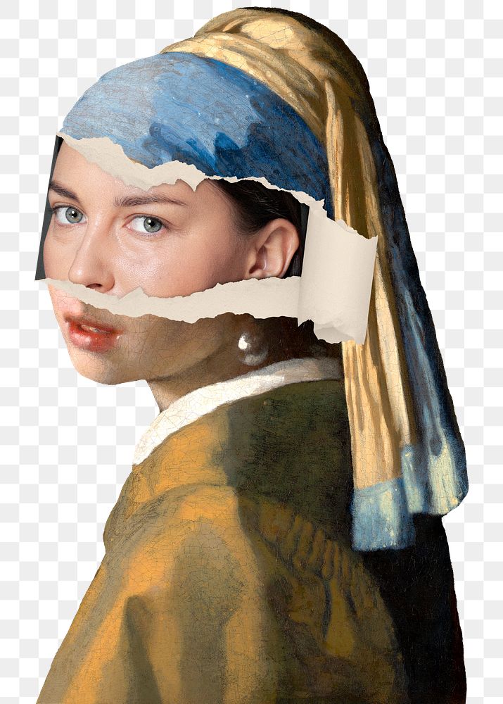 Png Girl with pearl earring sticker, Johannes Vermeer's artwork remixed by rawpixel, transparent background