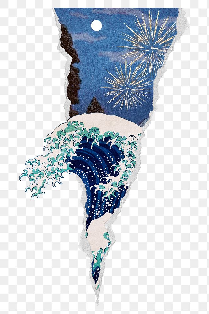 Png Great Wave off Kanagawa sticker, Hokusai's artwork remixed by rawpixel, transparent background