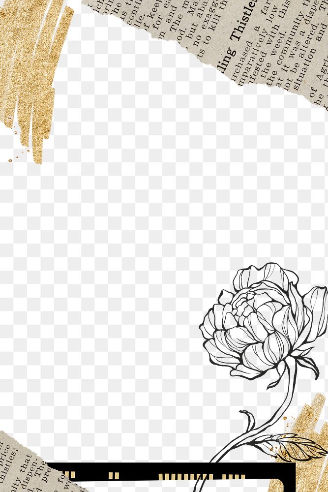 Peony png frame, ephemera transparent background