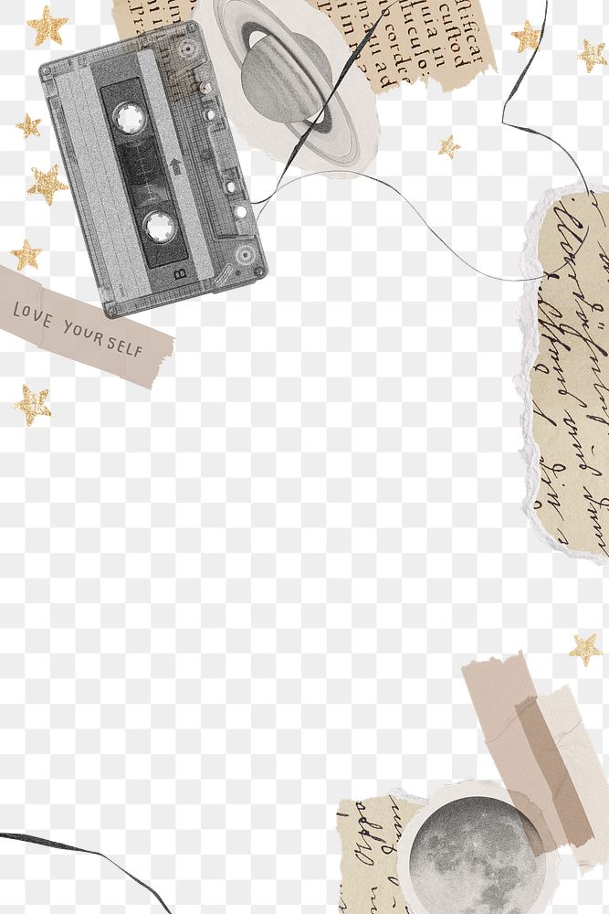 Tape cassette png frame, vintage design transparent background