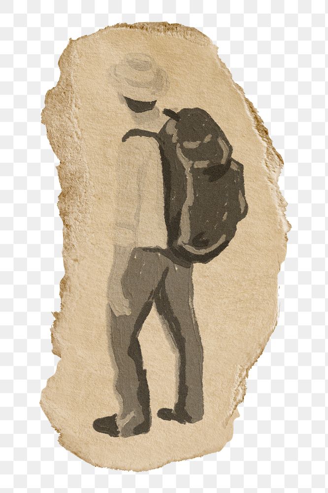 Backpacker png sicker, hobby, ripped paper design transparent background