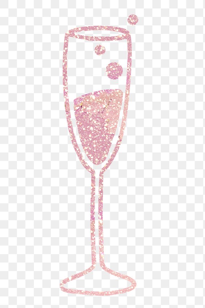 Sparkling wine png sticker, pink glitter design transparent background