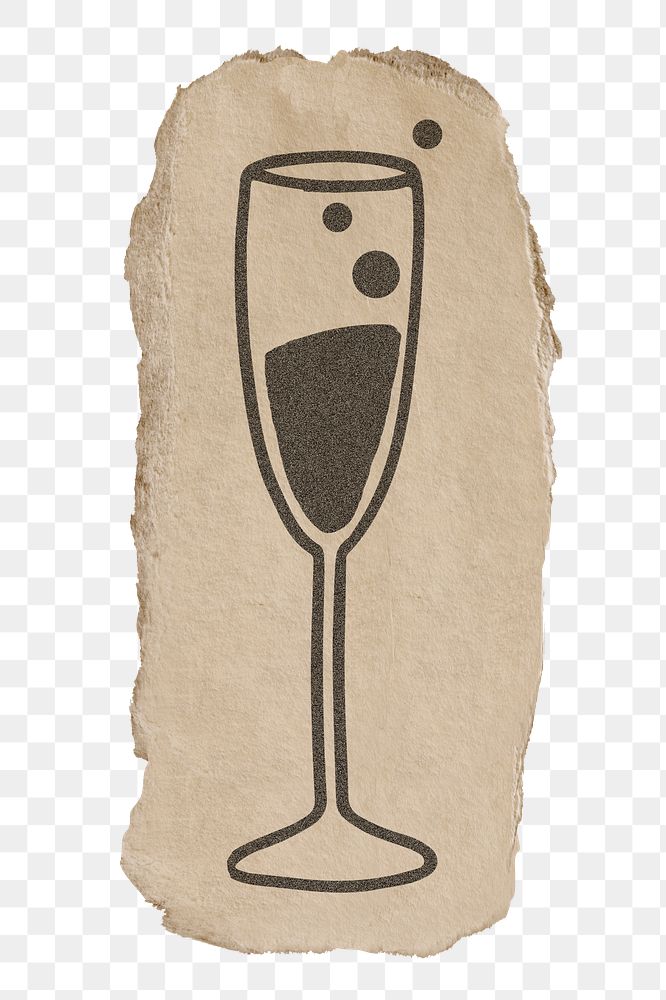 Sparkling wine png sticker, torn paper design transparent background