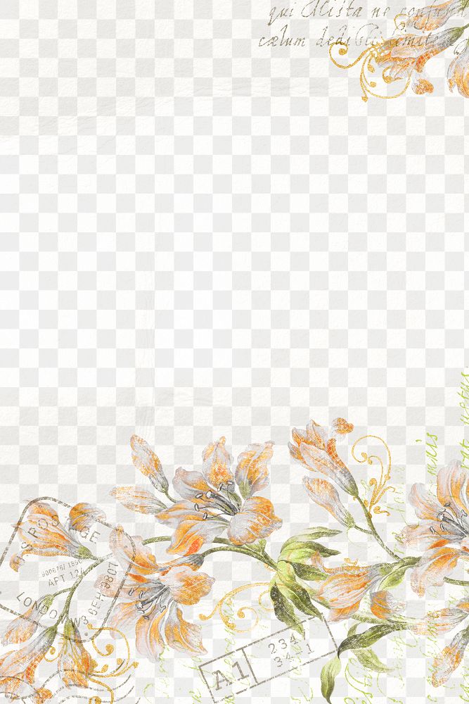 Flower png border frame, vintage illustration, transparent background