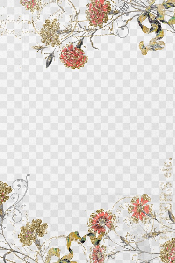 Vintage flower frame png, aesthetic graphic on transparent background