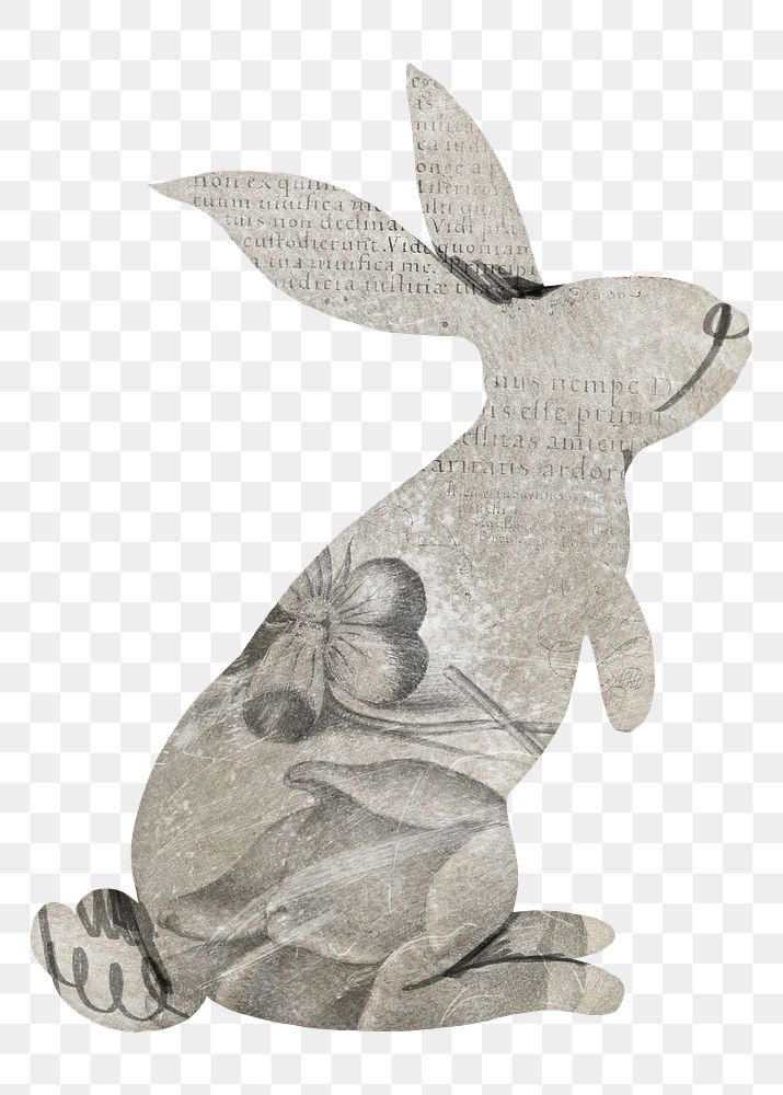 Vintage rabbit png sticker, paper texture, aesthetic collage element, transparent background