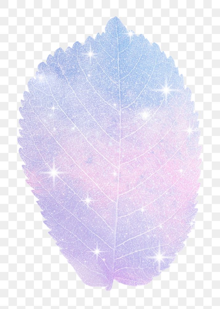 Pink holographic png leaf sticker, aesthetic plant on transparent background