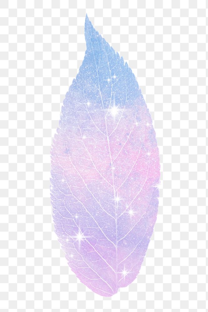 Pink holographic png leaf sticker, aesthetic plant on transparent background