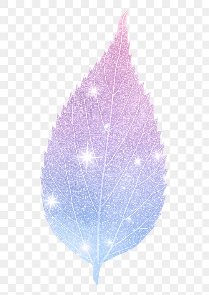 Pink holographic png leaf sticker, aesthetic plant on transparent background