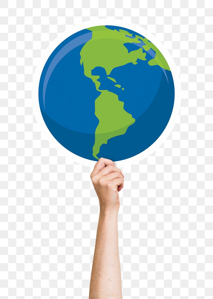 Hand holding globe png sticker, transparent background