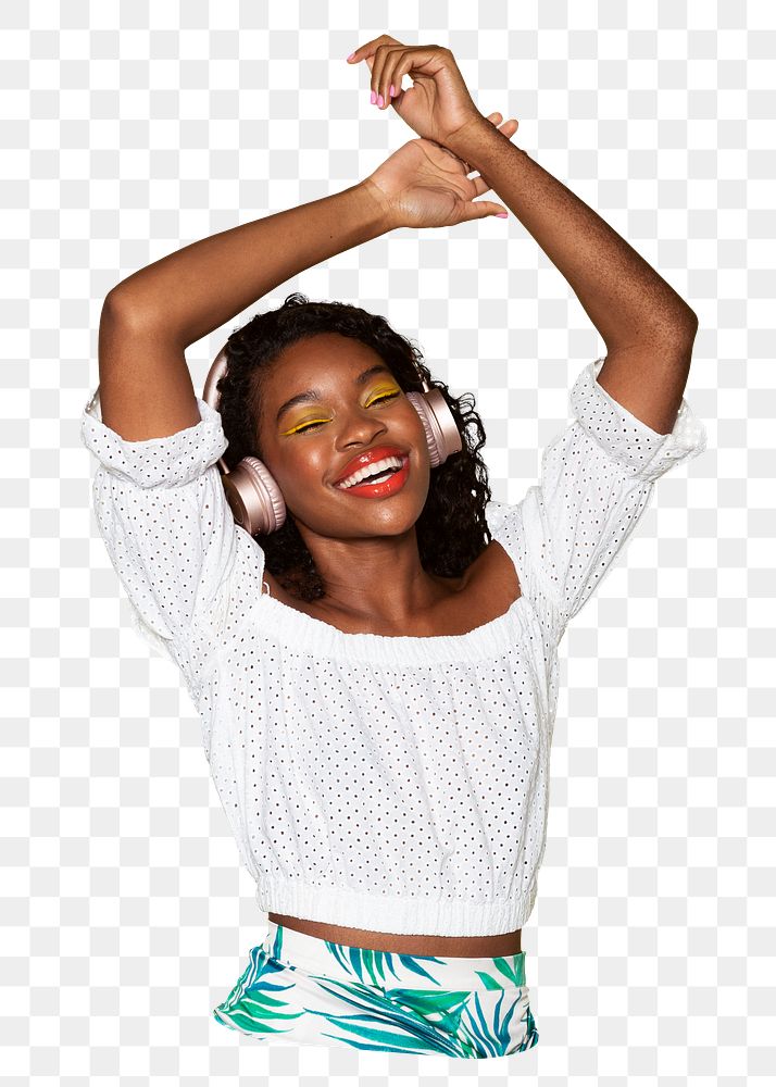 Happy woman dancing png sticker, transparent background