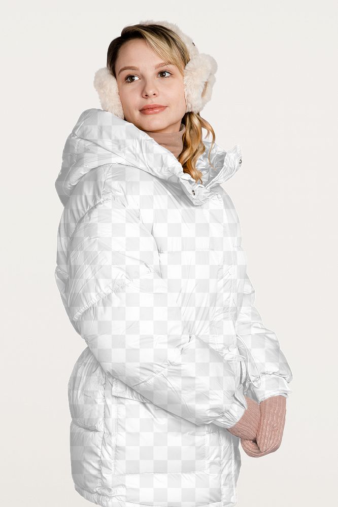 Down jacket png mockup, women's winter fashion, transparent design