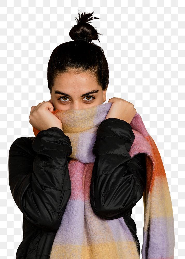 Woman with scarf png sticker, transparent background
