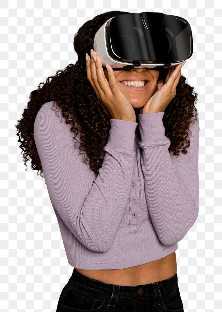 Virtual reality png sticker, woman in Metaverse, transparent background