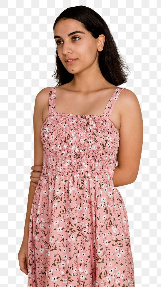 woman in floral dress png sticker, transparent background