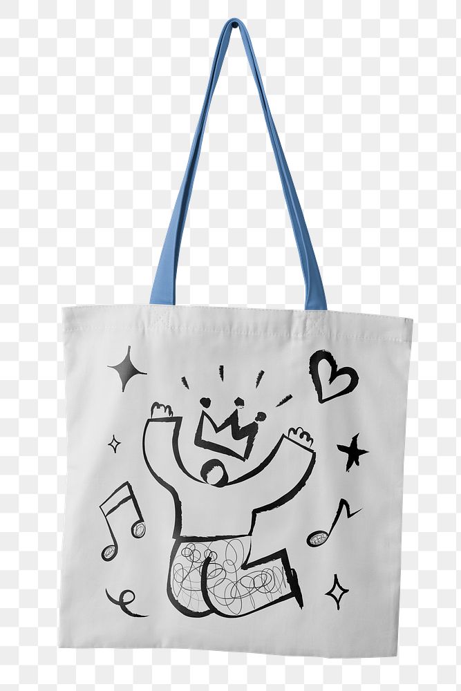 Music doodle tote bag png in transparent background