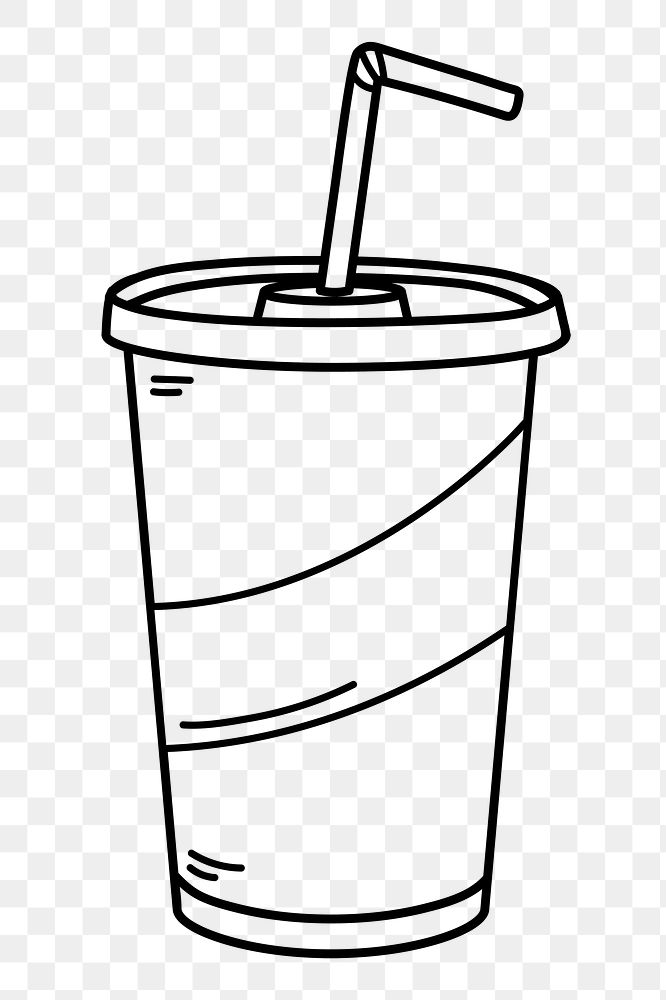 Fizz drink png doodle sticker, black & white illustration, transparent background
