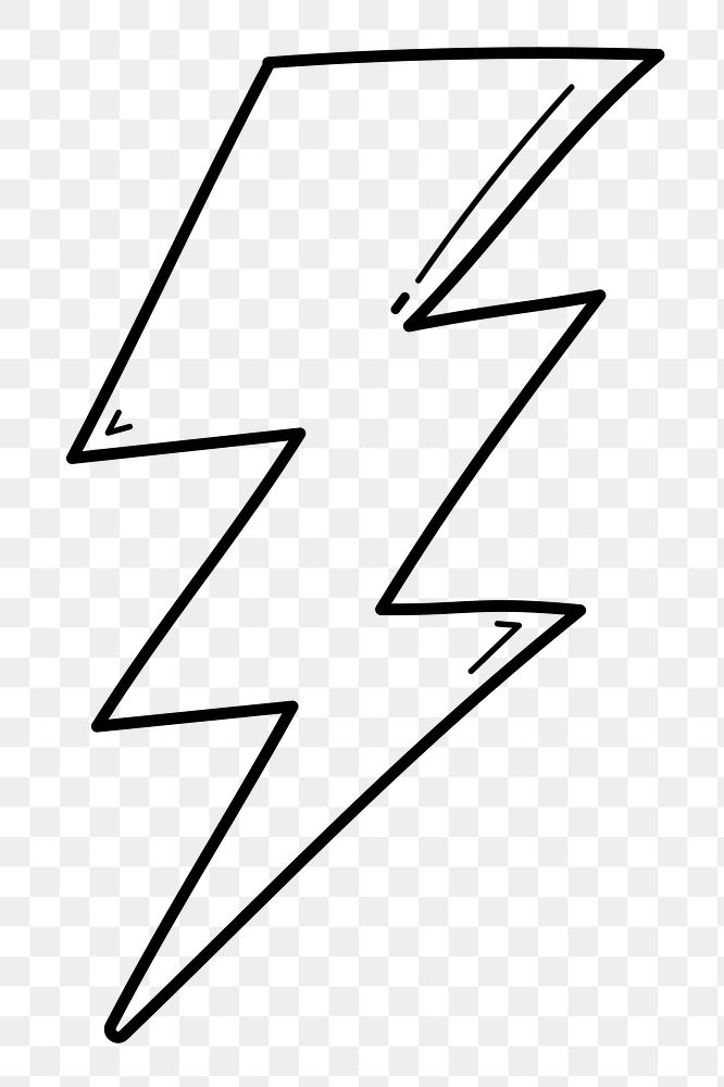 Lightning bolt png doodle sticker, black & white illustration, transparent background