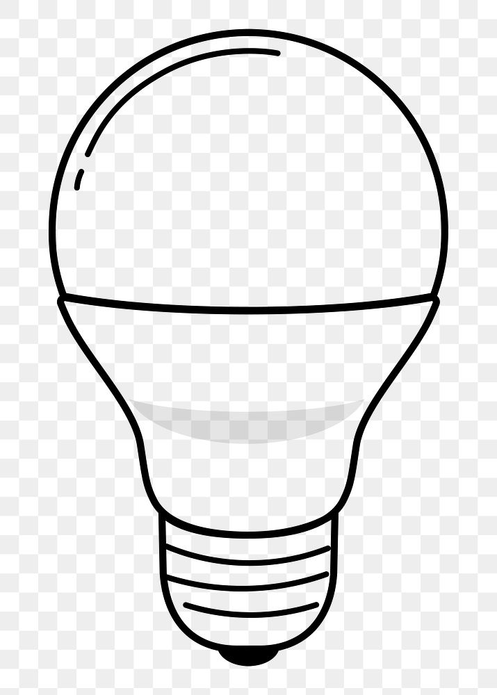 Light bulb png doodle sticker, black & white illustration, transparent background