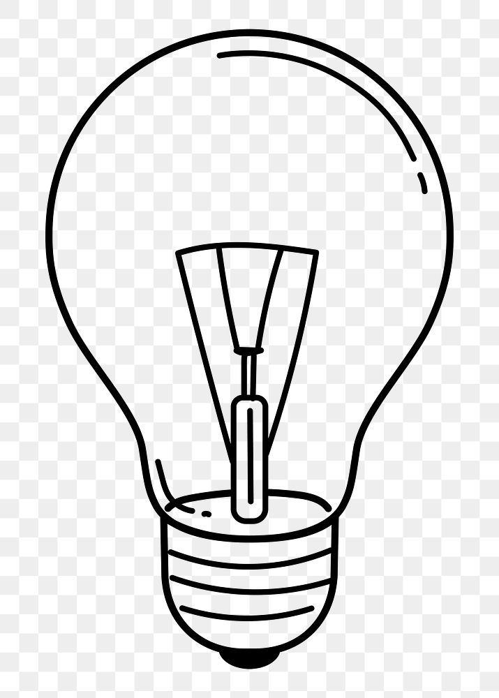 Light bulb png doodle sticker, black & white illustration, transparent background