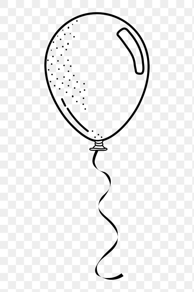 Balloon png doodle sticker, black & white illustration, transparent background