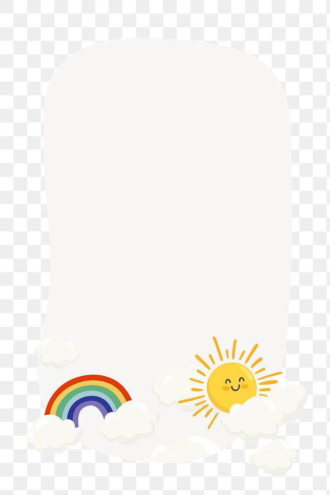 Rainbow & sun png frame, cute cartoon illustration, transparent background