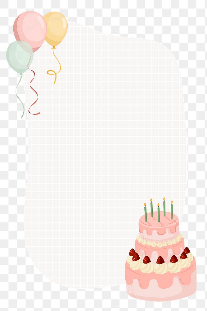 Birthday png frame, cute cartoon illustration, transparent background