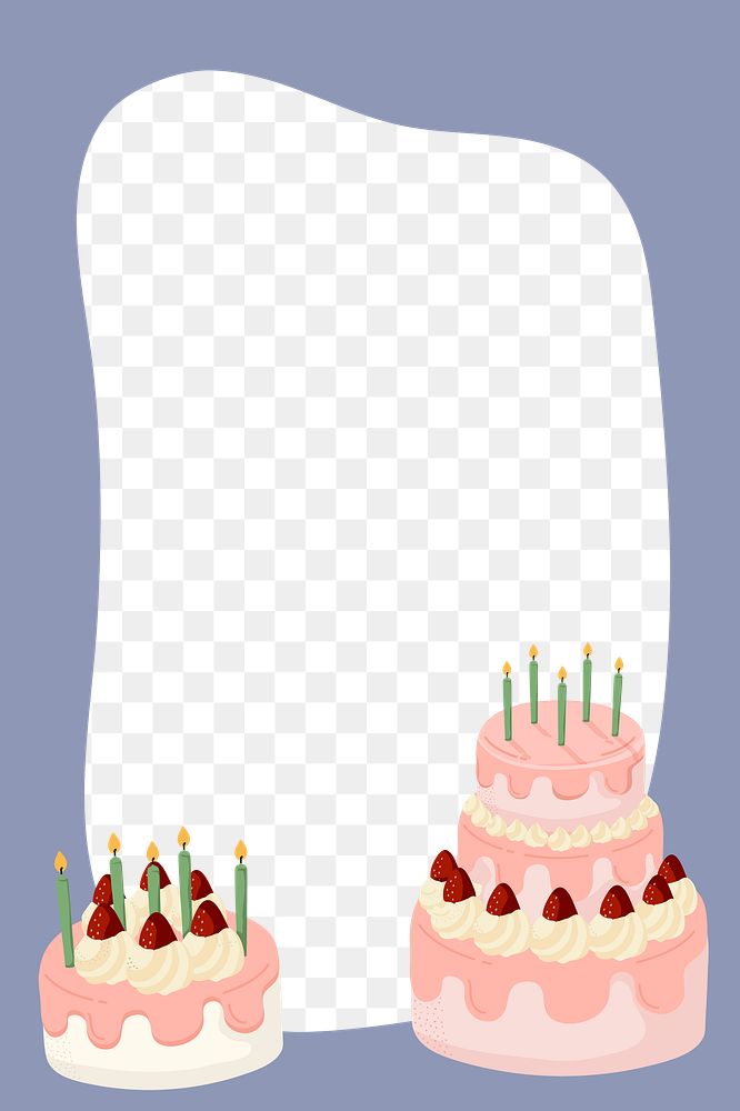 Birthday cake png frame, cute cartoon illustration, transparent background
