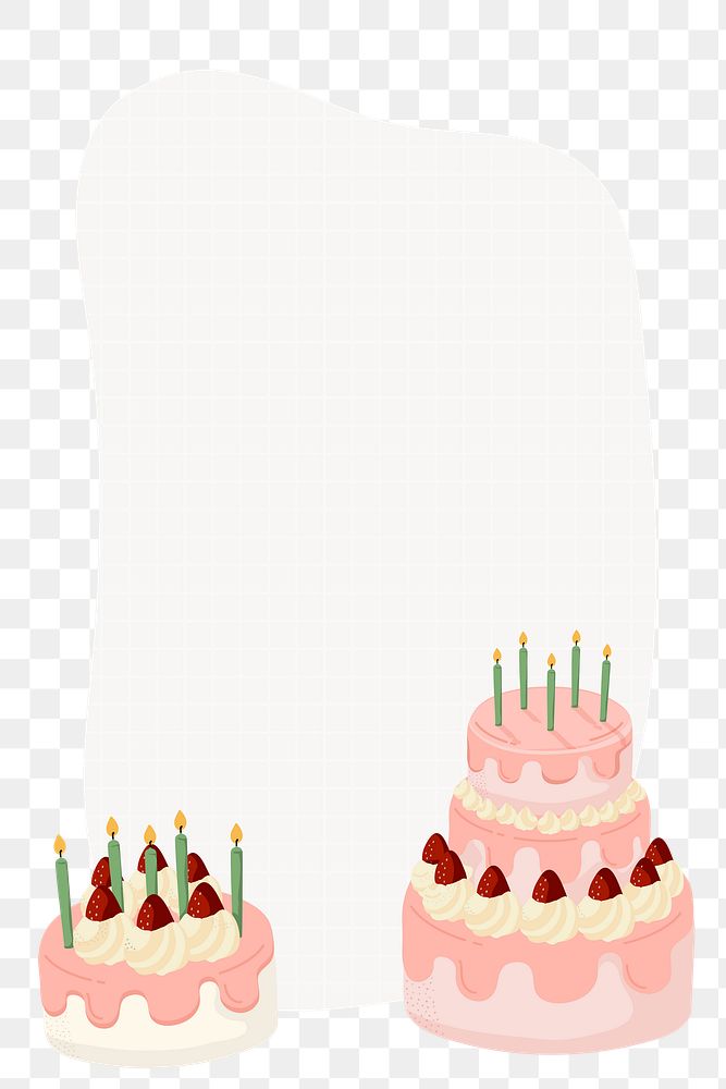 Birthday cake png frame, cute cartoon illustration, transparent background