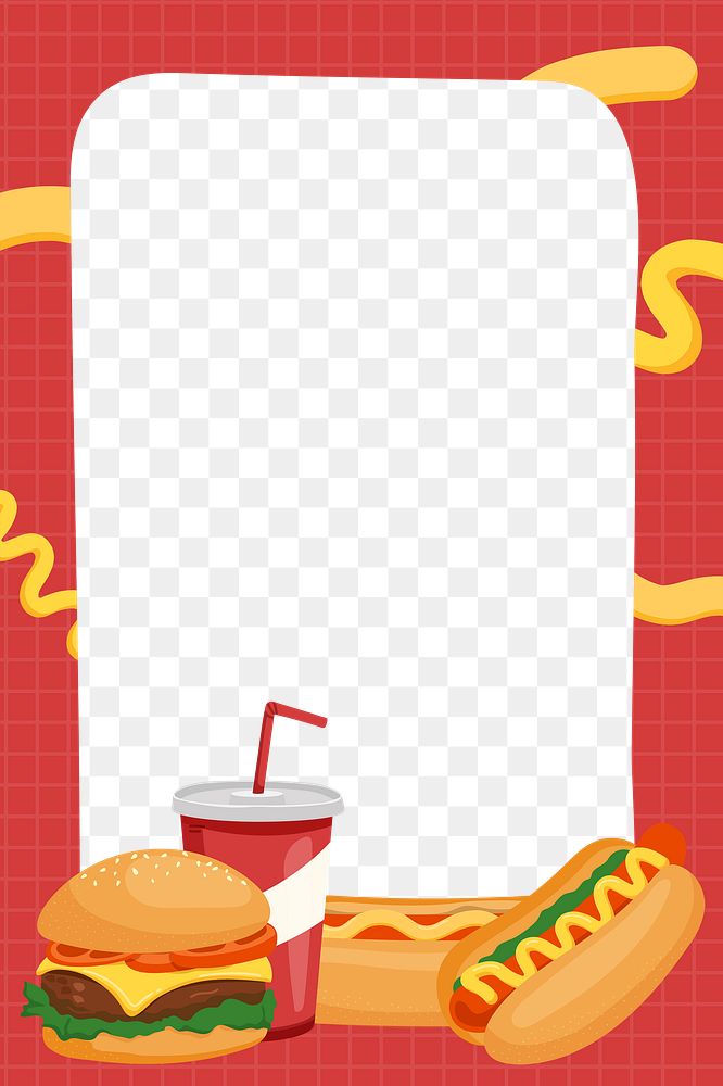 Fast food png frame, cute cartoon illustration, transparent background