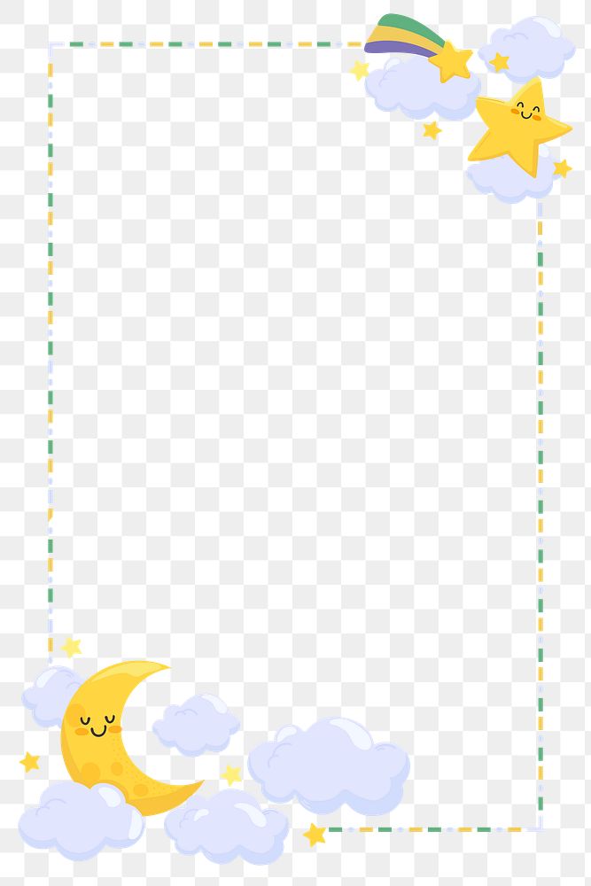 Moon & star png frame, cute cartoon illustration, transparent background