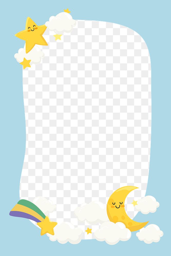 Moon & star png frame, cute cartoon illustration, transparent background