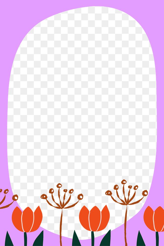 Tulip flower png doodle frame, transparent background