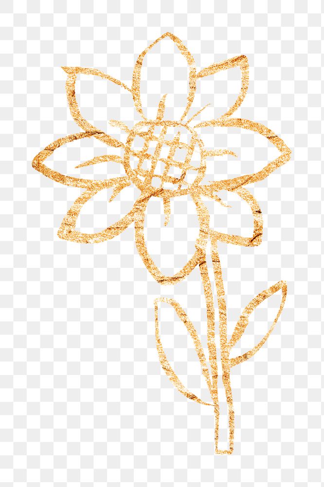 Sunflower png sticker, gold glittery doodle, transparent background