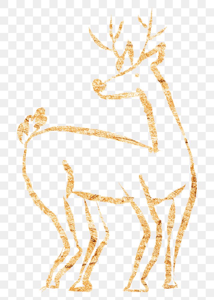 Christmas reindeer png sticker, gold glittery doodle, transparent background