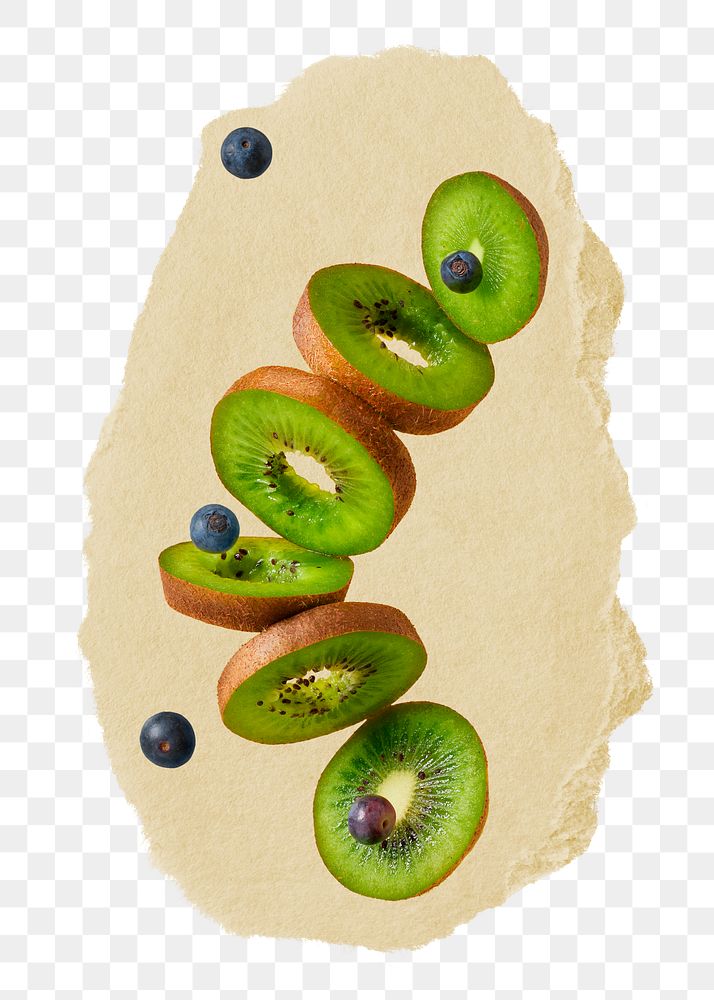 Kiwi slices png ripped paper sticker, fruit graphic, transparent background