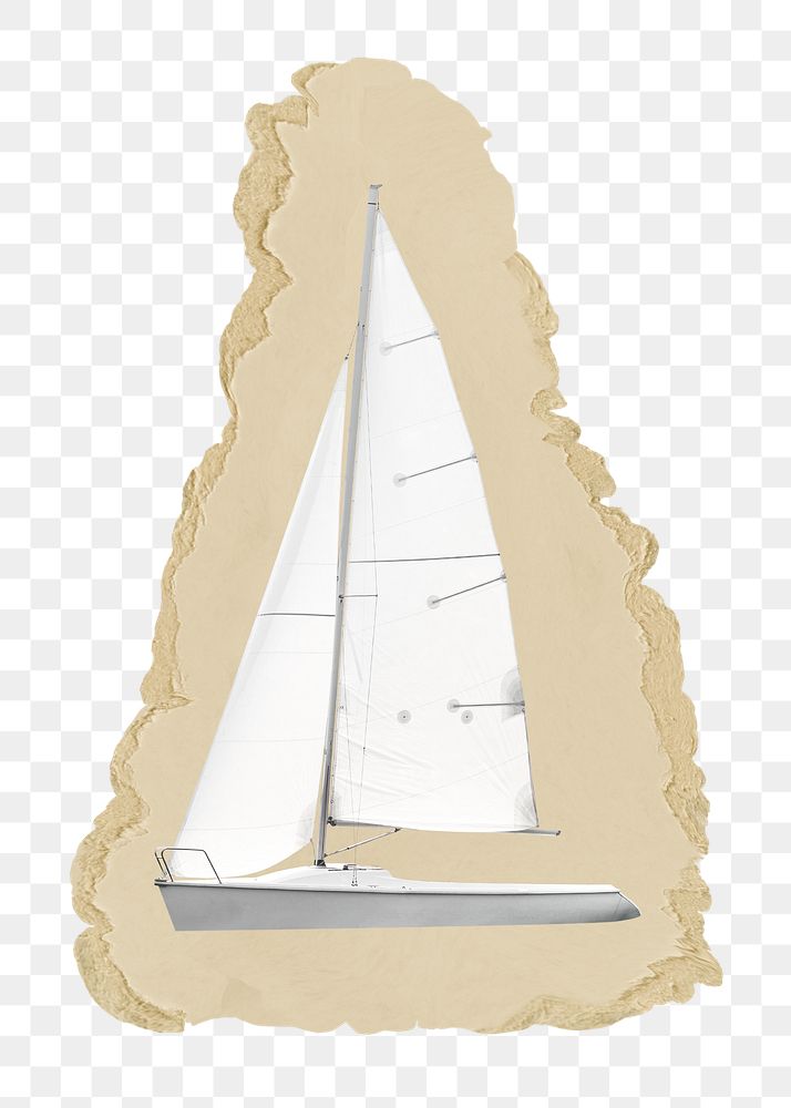 Sailboat png sticker, ripped paper, transparent background