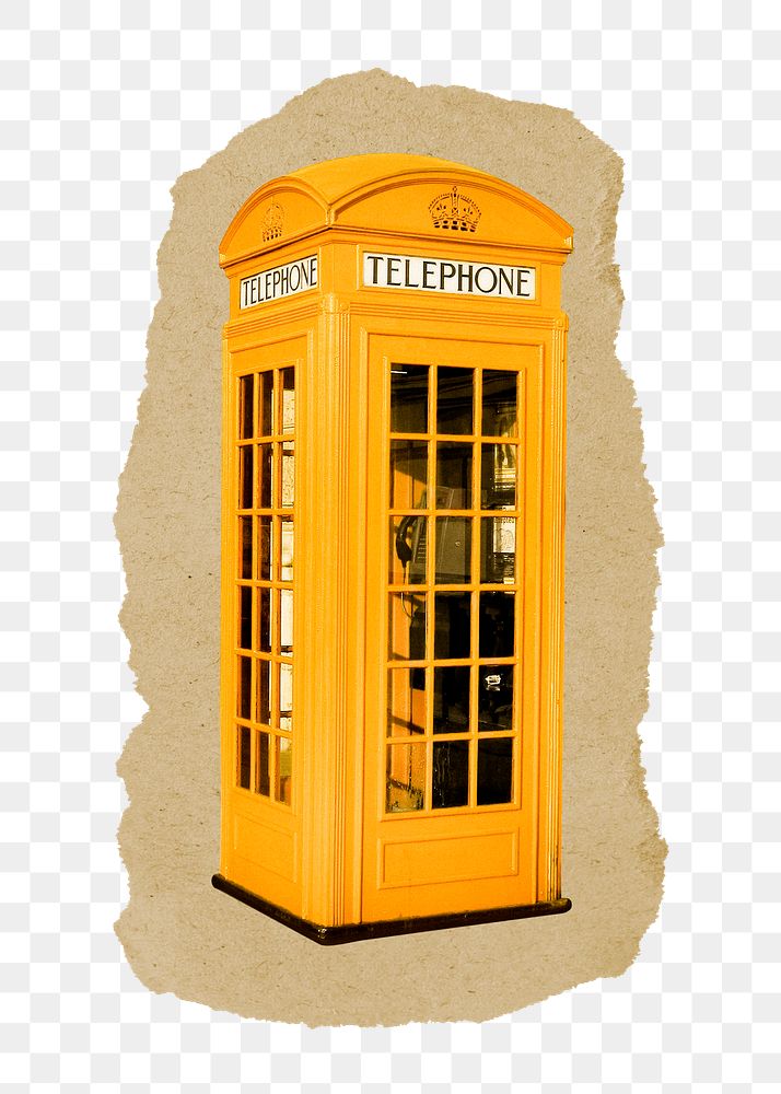 Telephone booth png sticker, ripped paper, transparent background