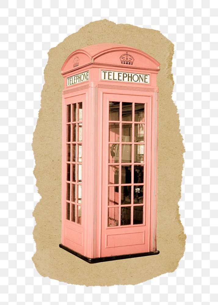 Telephone booth png sticker, ripped paper, transparent background